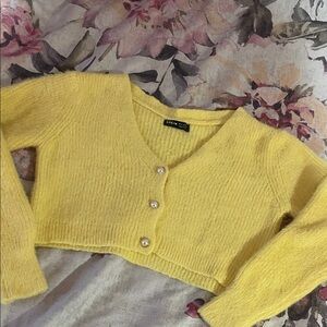SHEIN Yellow Button-Up Cropped Cardigan